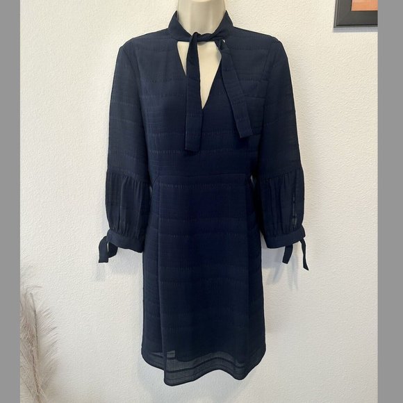 Whistles Womens Sz 8 M Navy Blue Knee Length Shift Dress Tie Sleeves Classic - Picture 3 of 11